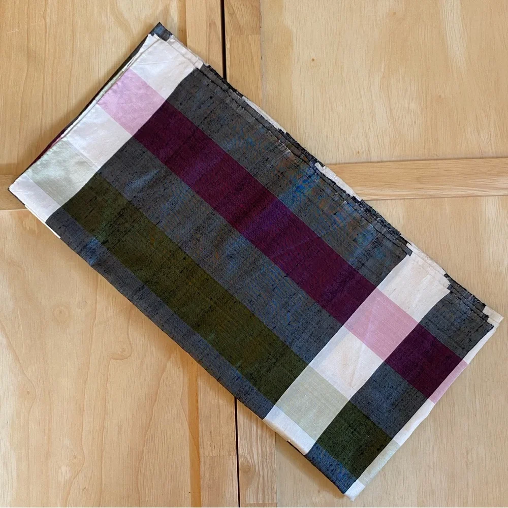 Vintage Handwoven Thai Silk Plaid Shawl Wrap Scarf Thaisilk Factory Siam Bangkok